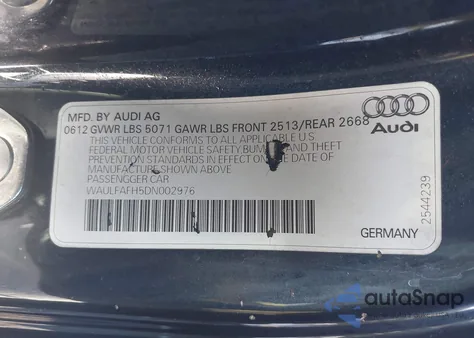 2013 Audi A5 2.0T Premium z USA, uszkodzony, nr VIN WAULFAFH5DN002976